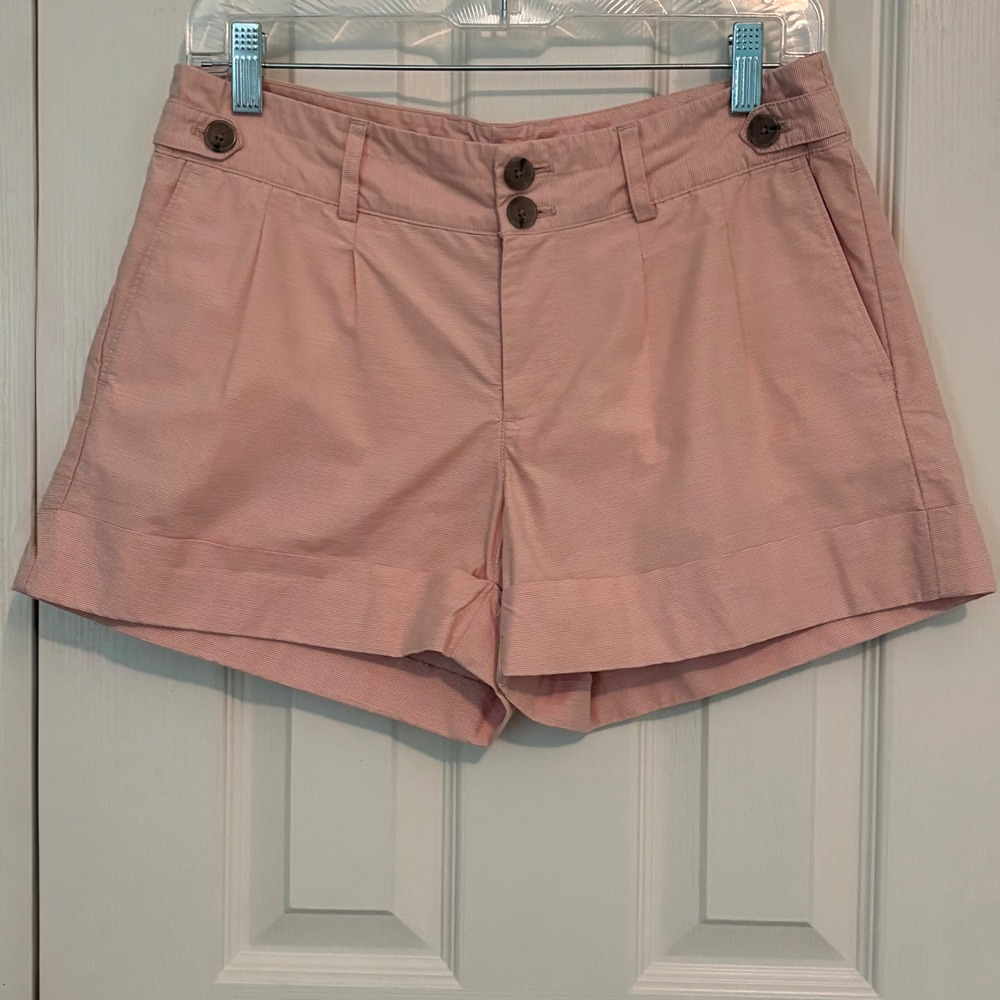 Banana Republic Shorts Womens 6 Orange Pinstripe Excellent Cotton Pleated Cuffed